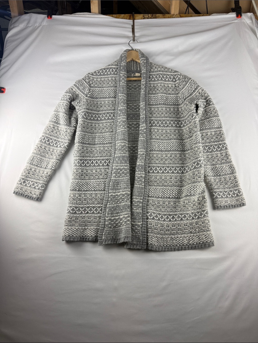 Ruff Hewn Gray White Cardigan Sweater Women's Petite Large Wool Blend